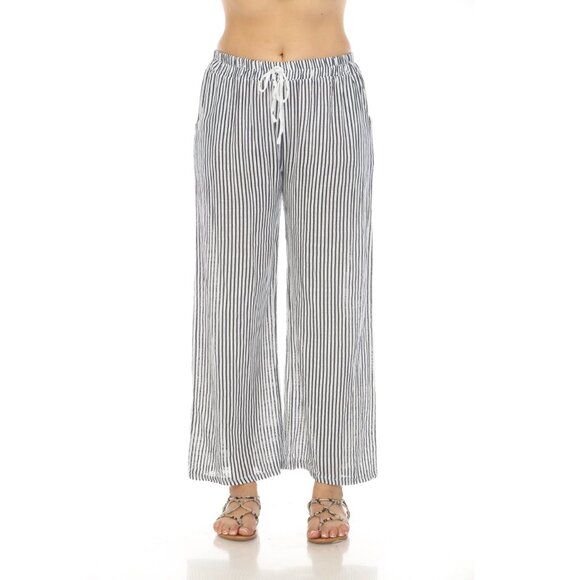 Navy Striped Drawstring Pant With Pockets - Picture 2 of 4